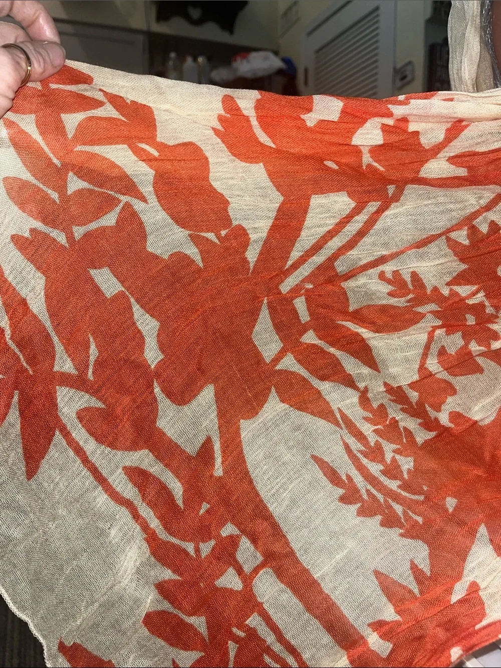 Vintage Vince Premium Lightweight Cream and Orange Floral Wrap Scarf S44